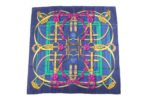 Hermès Foulard 90 Silk Grand Manege Navy Navy blue